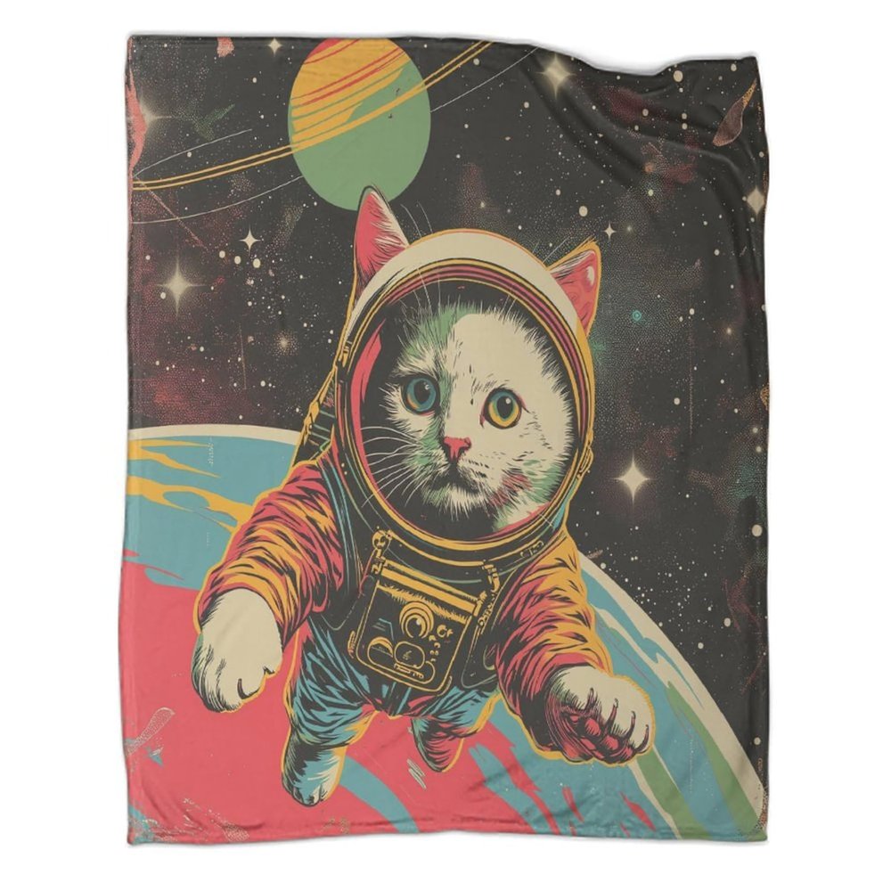 Cat 3D-Printed Flannel Sherpa Fleece Throw Blanket, Soft and Warm, 60 x 80 in