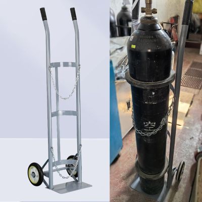 Generic Oxygen Cylinder Holder, 2-Wheel Cart with Safety Chain, for 40/50 L Cylinders, Gray
