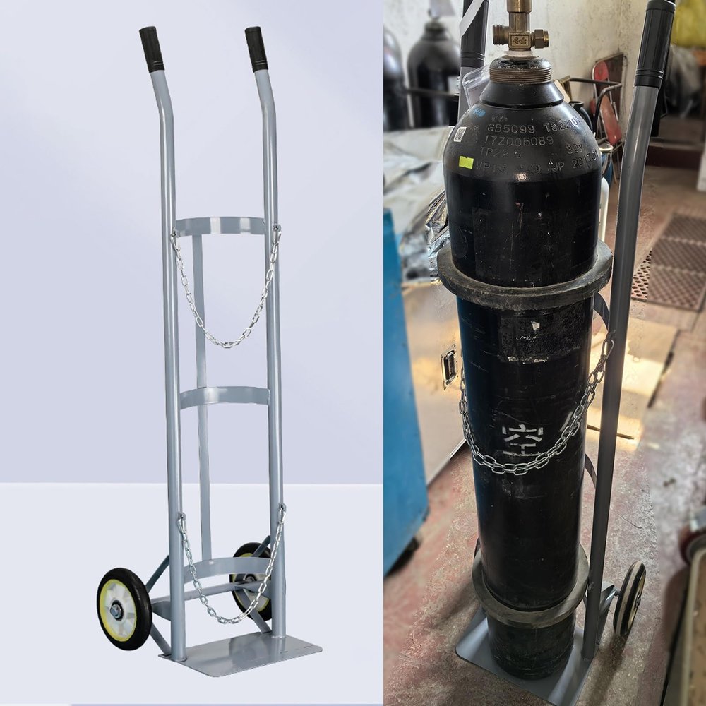 Generic Oxygen Cylinder Holder, 2-Wheel Cart with Safety Chain, for 40/50 L Cylinders, Gray