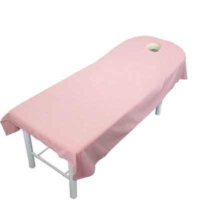 Massage Table Fitted Sheet and Face Rest Cover, Pink, Open Hole, 120 x 190 cm