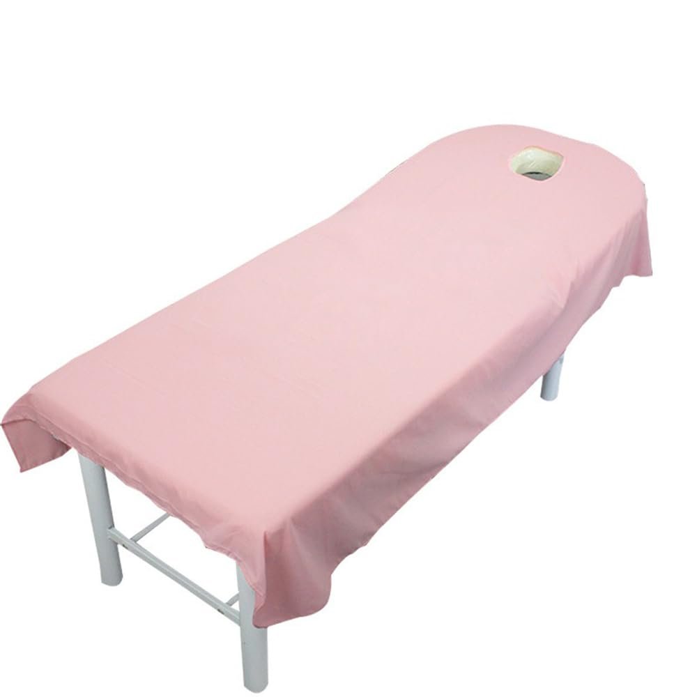 Massage Table Fitted Sheet and Face Rest Cover, Pink, Open Hole, 120 x 190 cm