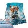 keloppasit Cat Riding Shark Blanket | Ocean Throw Blanket view 1