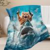 Cat Riding Shark Blanket – Soft Flannel Blanket view 2