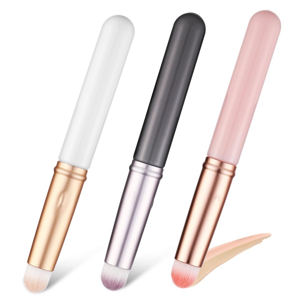 SKISUNO 3-Piece Lip and Concealer Blending Brush Set with Protective Caps