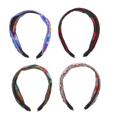 FRCOLOR 4-Piece Set of Wide Embroidered Headbands for Women