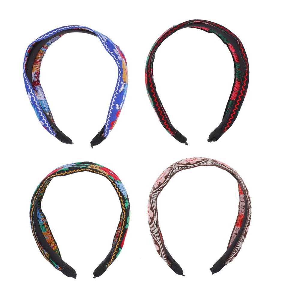 FRCOLOR 4-Piece Set of Wide Embroidered Headbands for Women