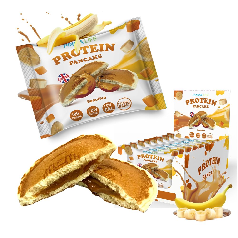 Primalife High-Protein Pancake | 13–10 g Protein | Healthy Snacks | Low Sugar | Low Carb | After Workout | Low Calorie | Ready to Eat (12 x 55 g) (Banoffee)