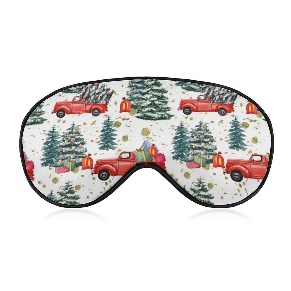 Christmas Truck and Pine Tree Sleep Mask, Retro Watercolor Eye Mask for Adults