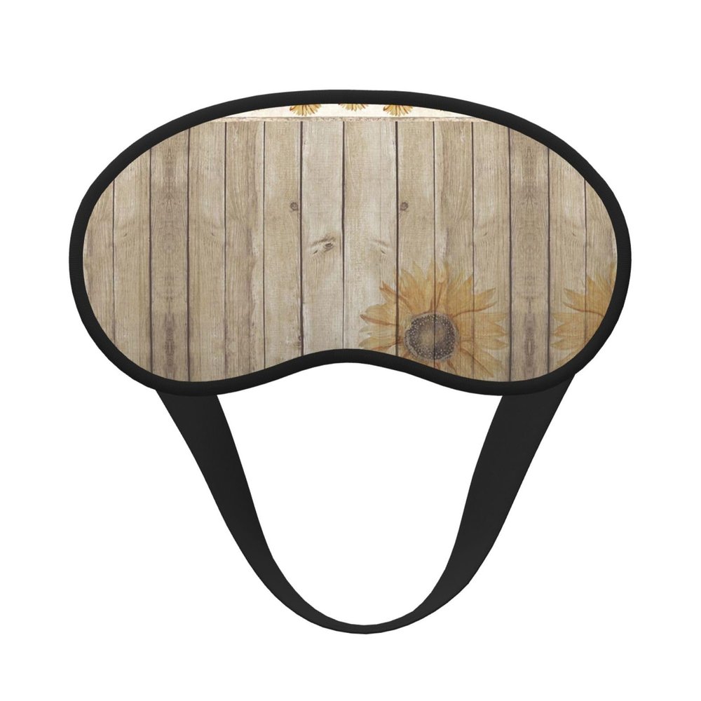 Sunflowers on Wood Printed Sleep Mask with Black Trim