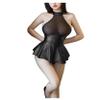 YGZHANYUANOKU PVC Leather Slim Backless Sheer High-Waisted A-Line Pleated Mini Dress, Light Yellow, M view 2