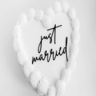 “Just Engaged” Mirrored Black Cake Topper with “We’re Engaged” Lettering