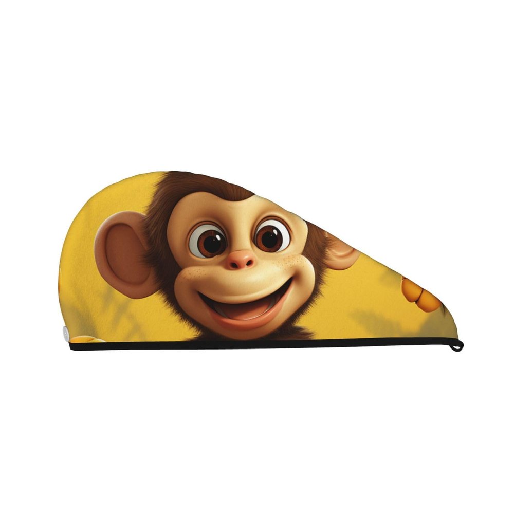 Women's Hair Towel, Ultra-Absorbent Coral Fleece, Monkey & Banana Print