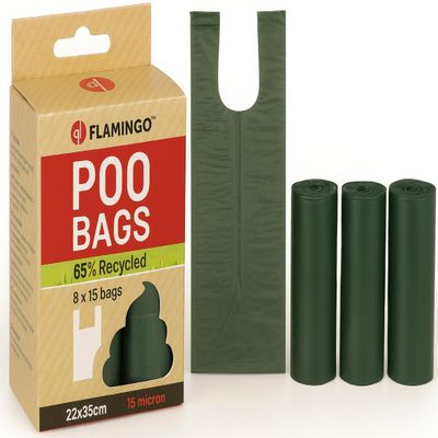 Flamingo Recycled Poop Bags with Handle Poco GRN 8x15CT