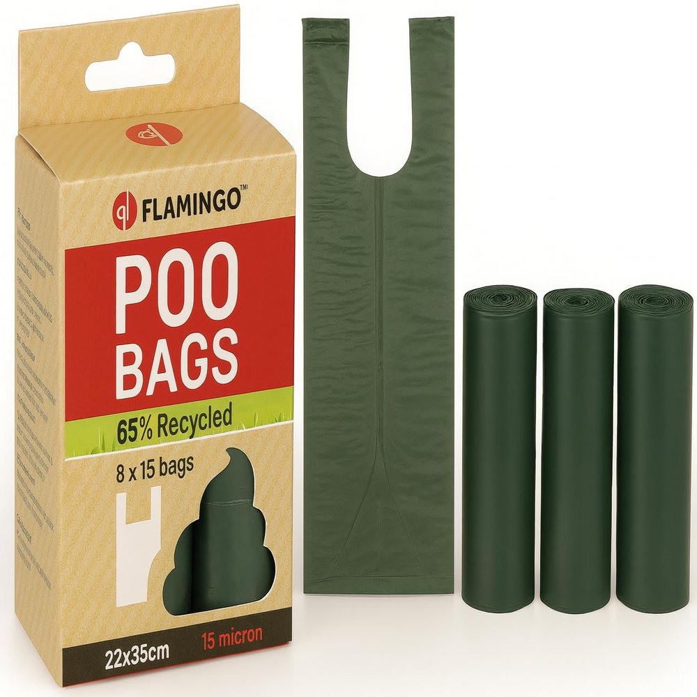 Flamingo Recycled Poop Bags with Handle Poco GRN 8x15CT