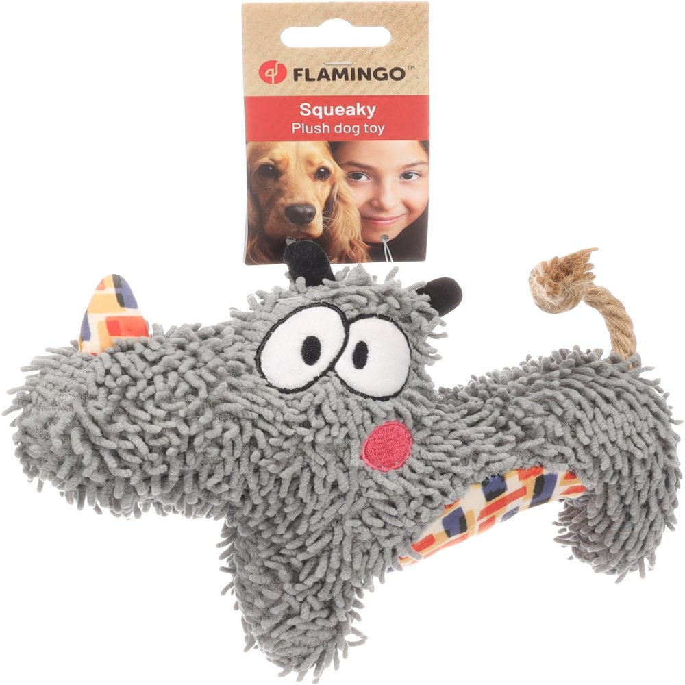 Flamingo Saffia Rhino Toy with Rope - Gray