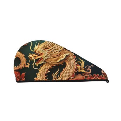 SDTYKHJ Women's Ultra-Absorbent Coral Velvet Hair Towel, Dragon Print