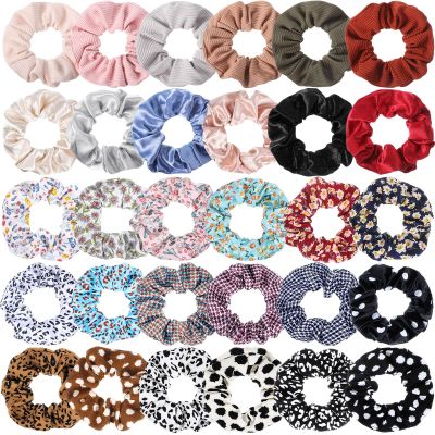 Crowye Hair Ties for Women and Girls, Colorful Elastic Ponytail Holders, Vintage Patterns, 30 Pieces