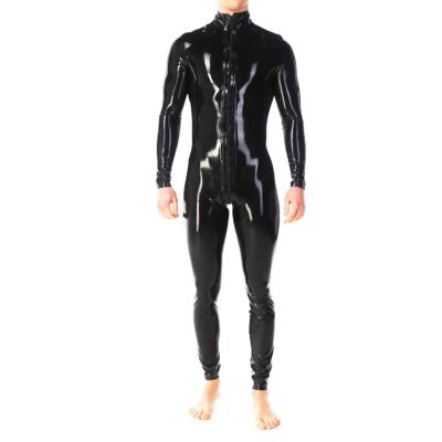 MSTMAZZ Men's Latex Catsuit with Zipper, Long Sleeves, Size L