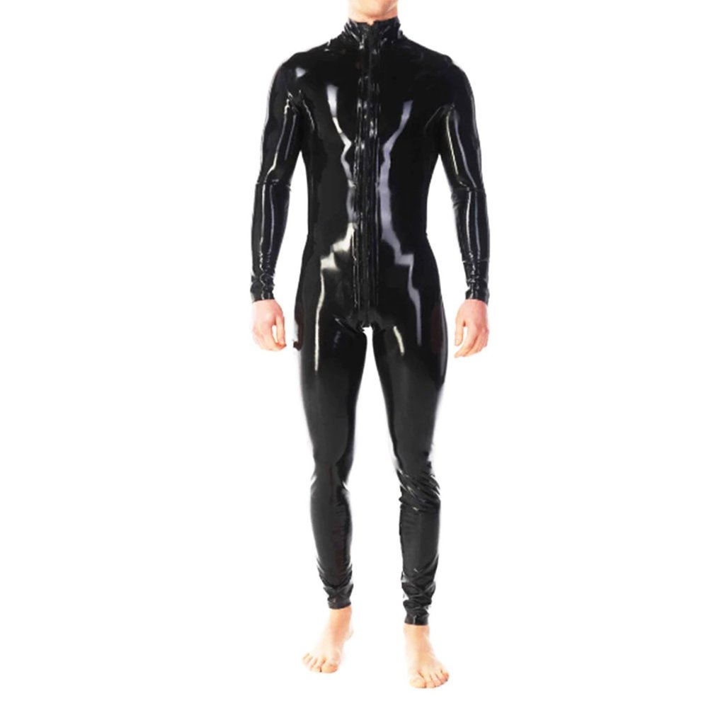 MSTMAZZ Men's Latex Catsuit with Zipper, Long Sleeves, Size L