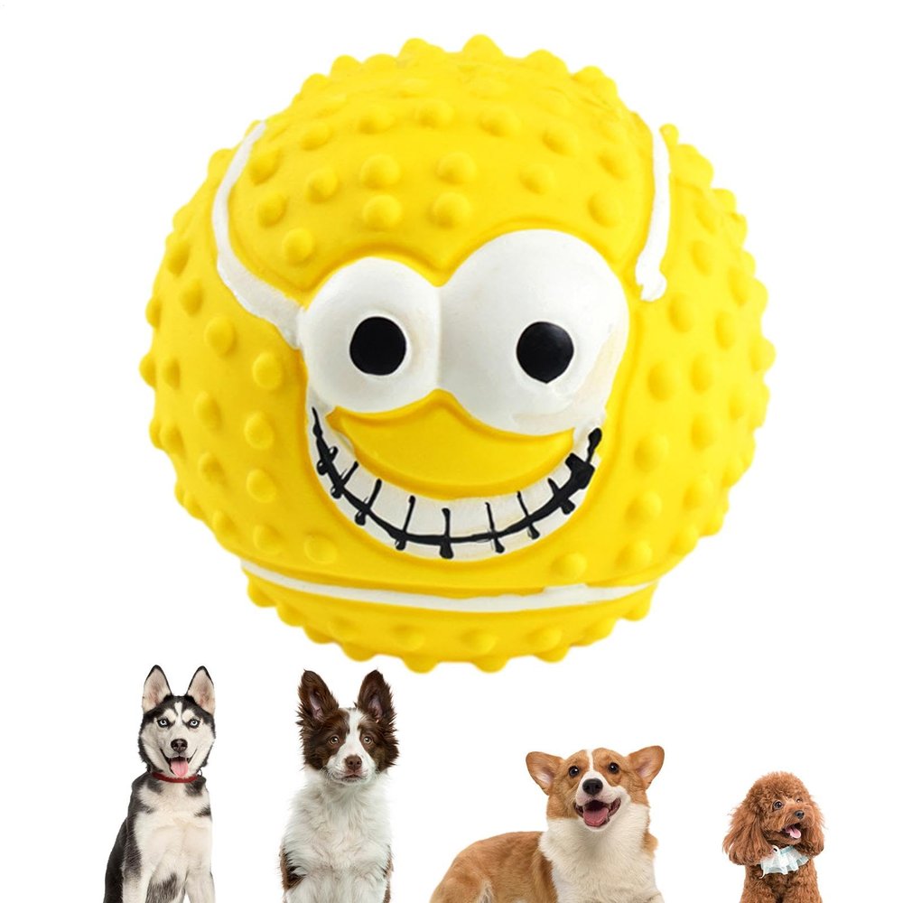 Xinhuju Squeaky Dog Ball Toy, Bite-Resistant Smile Face Ball for Puppies, Dogs, and Small Cats