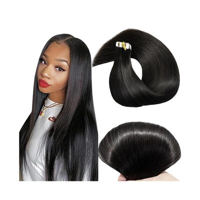 Tape-In Human Hair Extensions, 20 Pieces, 50 g, 16–26 in, Straight Natural Black Remy Hair