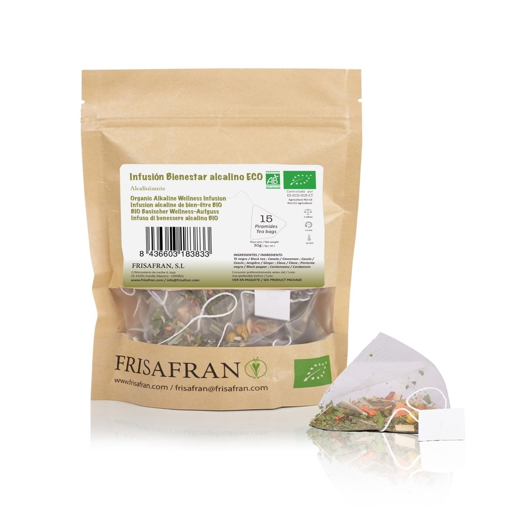 FRISAFRAN Organic Alkaline Herbal Tea, 15 Pyramid Tea Bags, 30 g