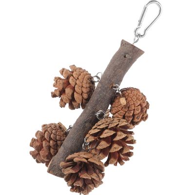 Supvox Natural Pine Cone Hanging Chew Toy for Birds with Foraging Function and Metal Parts