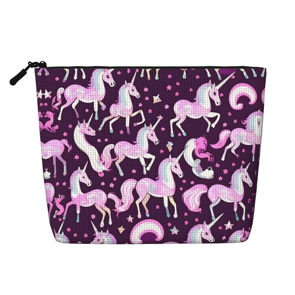 Versatile Travel Makeup Bag with Zipper, Unicorn, Pink and Black, One Size