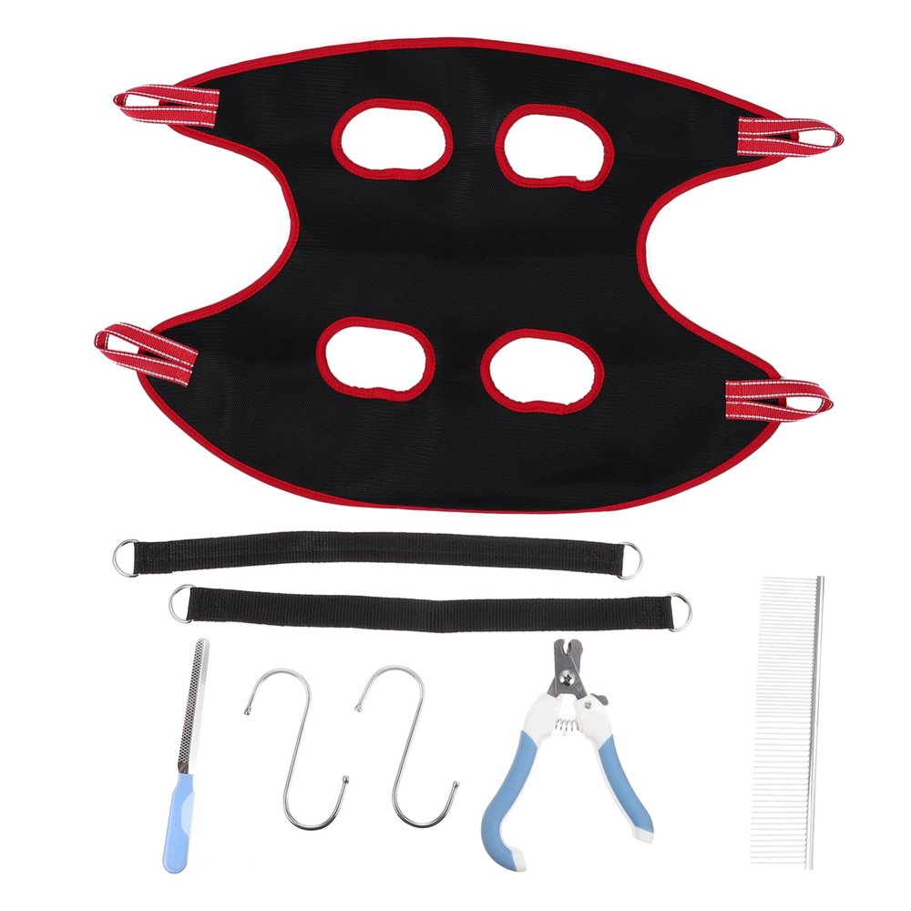 Toddmomy Ergonomic Pet Grooming Hammock with Nail Clippers, Red Set B99537