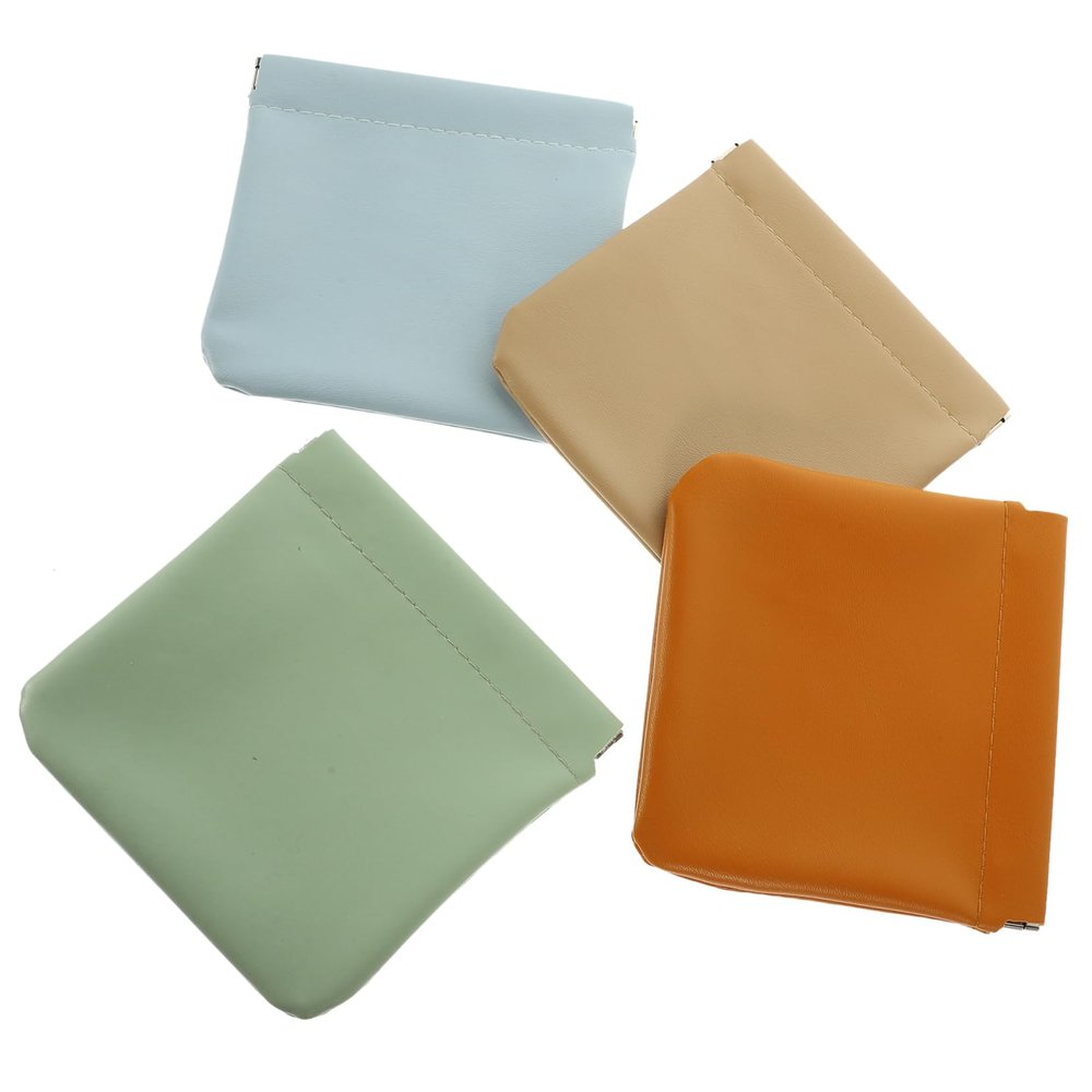Small Portable Leather Cosmetic Pouches with Snap Closure, 4-Piece Set