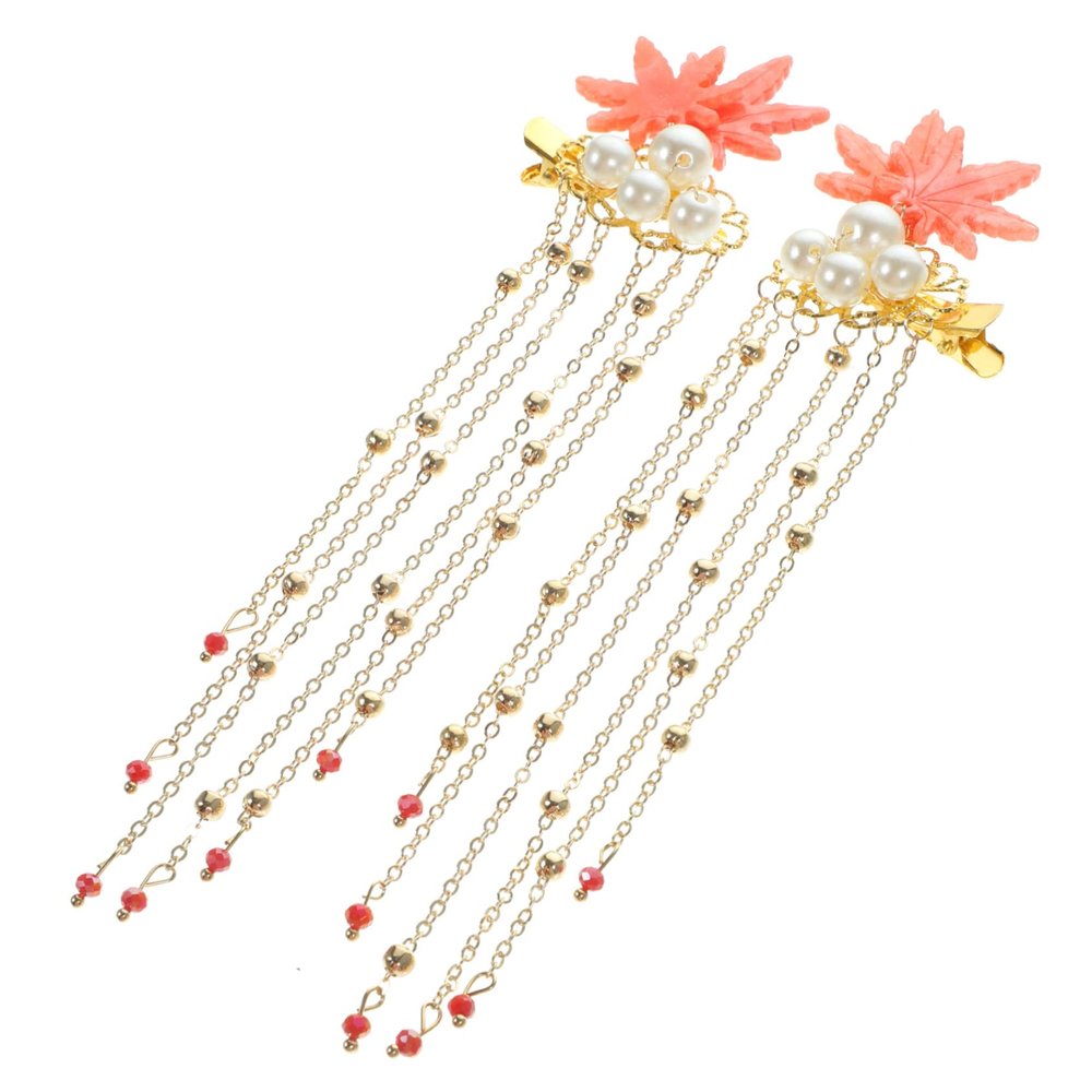 Decorative Maple Leaf Hair Clips, 1 Pair, Gold Acrylic and Metal