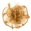 Women's Gold Fascinator Headband with Feather, Flowers and Mesh Veil view 1