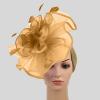 Women's Gold Fascinator Headband with Feather, Flowers and Mesh Veil view 2