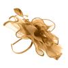 Women's Gold Fascinator Headband with Feather, Flowers and Mesh Veil view 3
