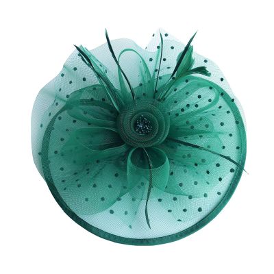 Green Floral Feather Mesh Fascinator Headband
