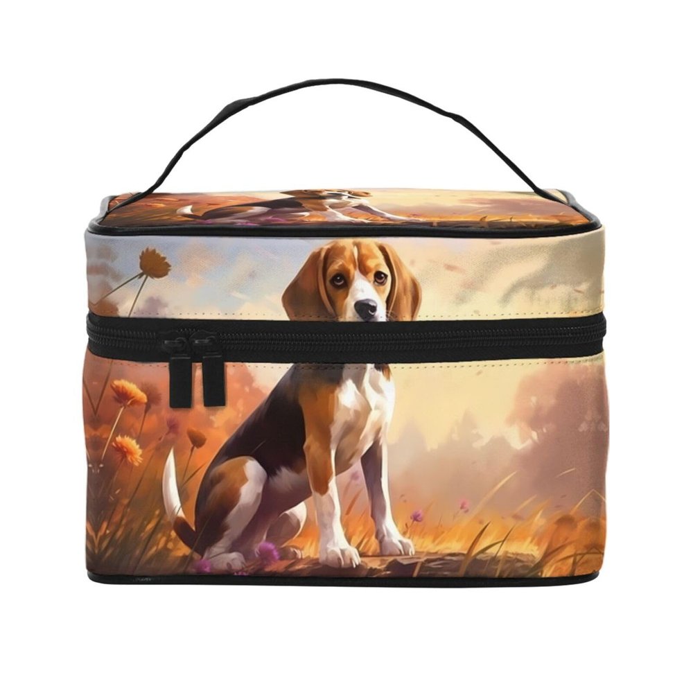 Nerdy Beagle Travel Cosmetic Bag for Women, 22.9 x 16.5 x 15.7 cm, Portable Large-Capacity Makeup Bag, Storage Case for Girls, Black, One Size