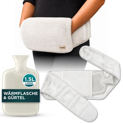 Hot Water Bottle Belt - 1.5-Liter White Plush Bottle for Menstrual Comfort