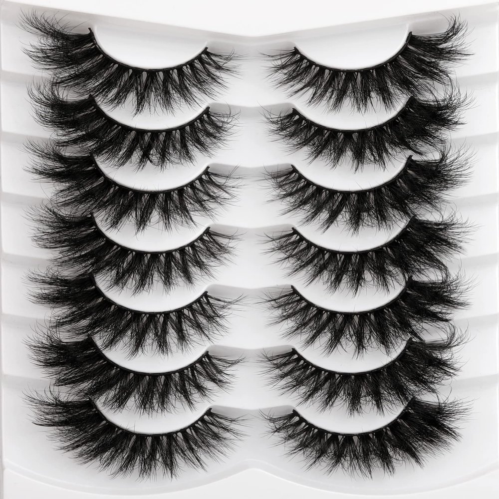 False Eyelashes, Fluffy Faux Mink Lashes, 18 mm, Wispy Cat-Eye Flower Lashes, Strip Lashes, Pack of