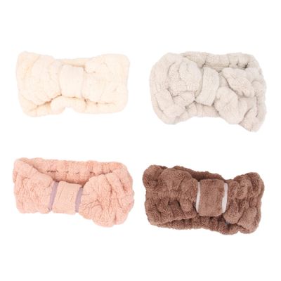 4-Piece Women's Coral Fleece Makeup Headbands with Bows