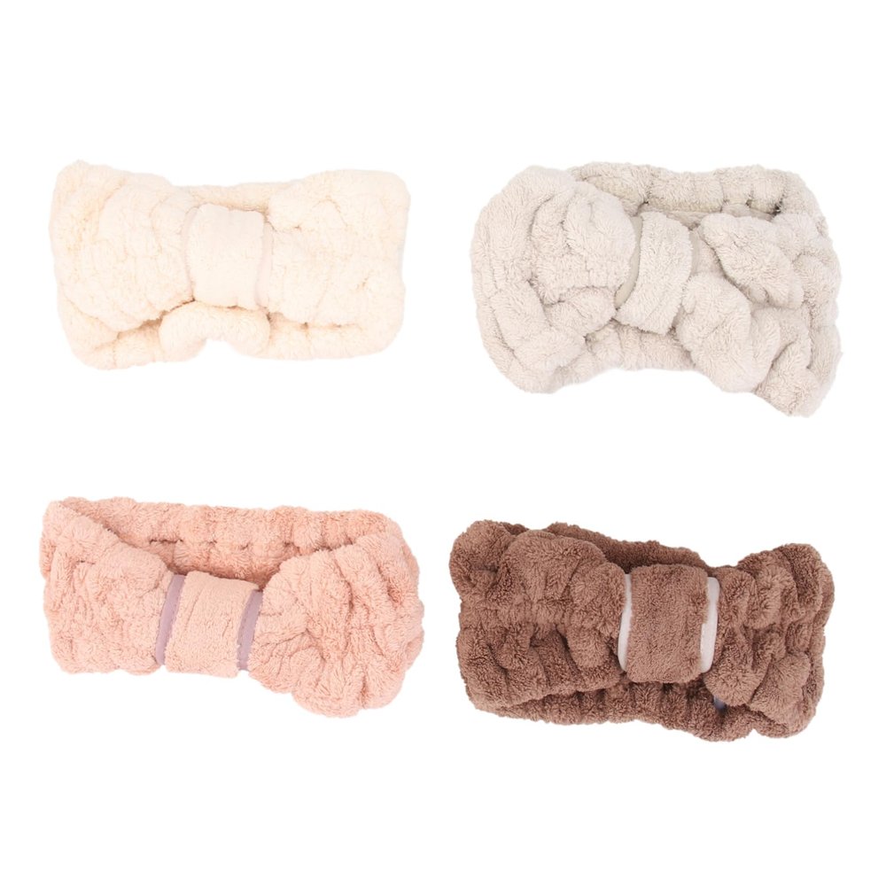 4-Piece Women's Coral Fleece Makeup Headbands with Bows