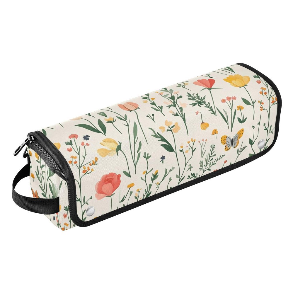2-in-1 Hair Tool Organizer with Heat-Resistant Mat, Floral Rose and Silver Travel Case