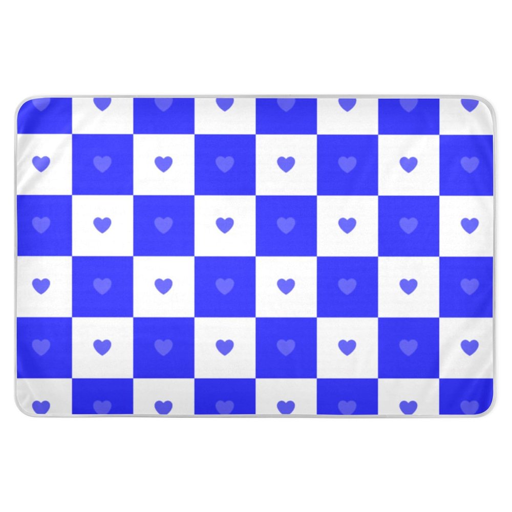 Buffalo Reusable Waterproof Bed Pad for Kids, White and Blue Plaid with Heart, 52 x 34 in