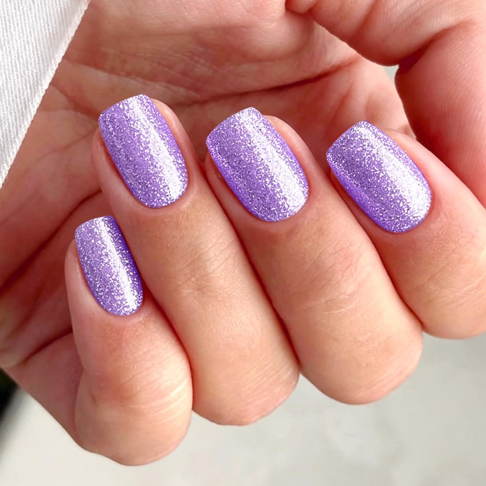 JMEOWIO Purple Glitter Gel Nail Strips, Self-Adhesive UV-Curing Nail Stickers