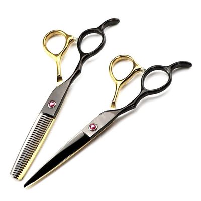 6-Inch Professional 440C Steel Left-Handed Hair Cutting and Thinning Scissors, Gold (Set)