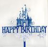 AILEXI Acrylic Glitter Cake Toppers, 1pc Happy Birthday Castle Dark Blue and 8 White Snowflakes, A503 view 1