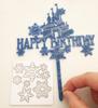 AILEXI Acrylic Glitter Cake Toppers, 1pc Happy Birthday Castle Dark Blue and 8 White Snowflakes, A503 view 2