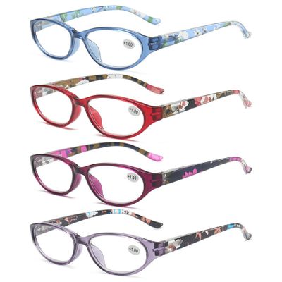 Lanomi Oval Floral Reading Glasses, 4-Pack, +2.5, Dark Purple/Red/Blue/Purple