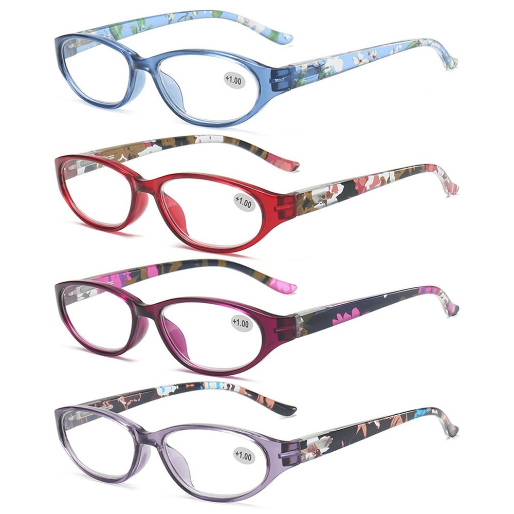Lanomi Oval Floral Reading Glasses, 4-Pack, +2.5, Dark Purple/Red/Blue/Purple
