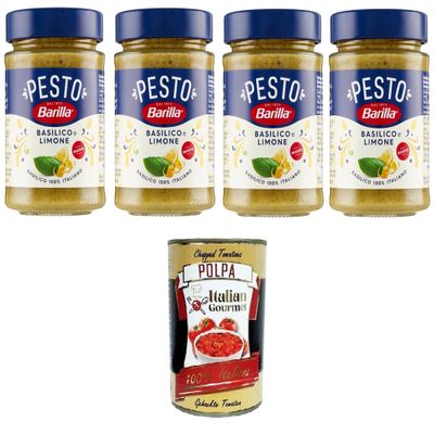 Italian Gourmet Pesto Basilico e Limone Condiment and Pasta Sauce, 4-Pack