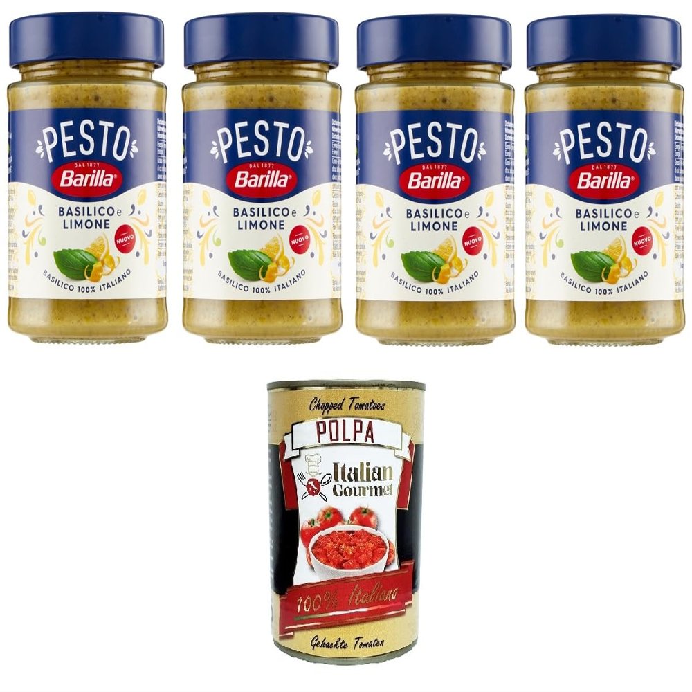Italian Gourmet Pesto Basilico e Limone Condiment and Pasta Sauce, 4-Pack